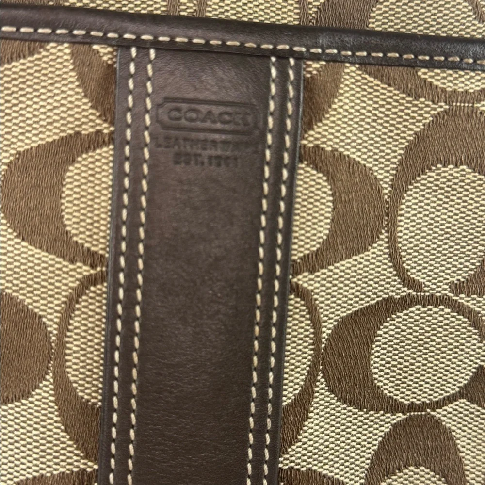 Coach Vintage Small Crossbody Bag Tan Logo Printed Canvas Brown Leather Accents.